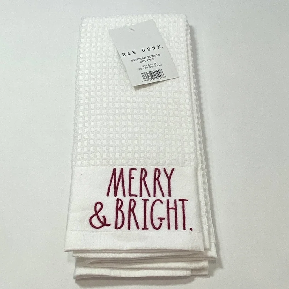 Rae Dunn MERRY & BRIGHT BELIEVE Holiday Kitchen Towel Set‎